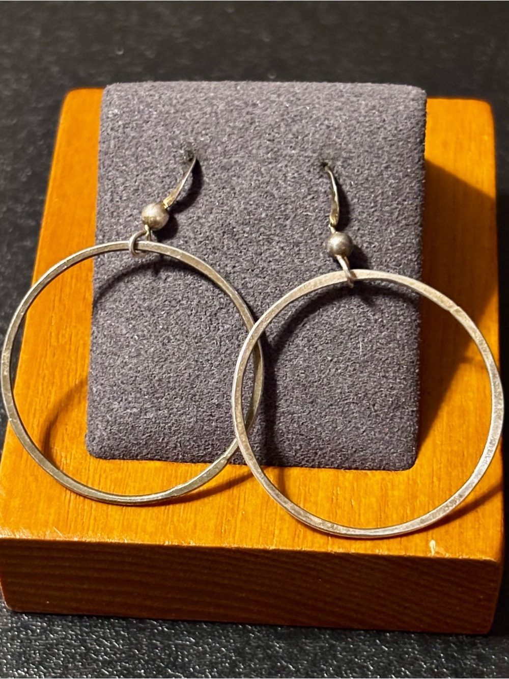 Sterling Circular Hammered Hoop Dangle‎ Drop Earrings in Silver